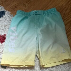 Gradient Swim Shorts with 'Vibes' Print